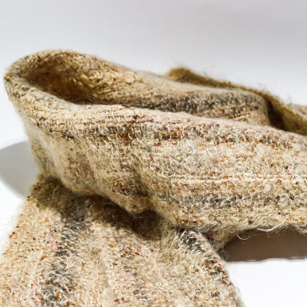 Vintage 70s Boho Natural Hand Woven Long Taupe Scarf Long Fringe Ethereal Hippy